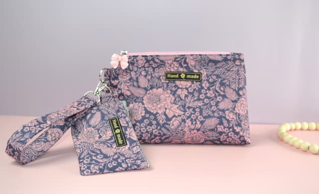Floral Cosmetic Bag with Bonus Coin Pouch and Wristlet 