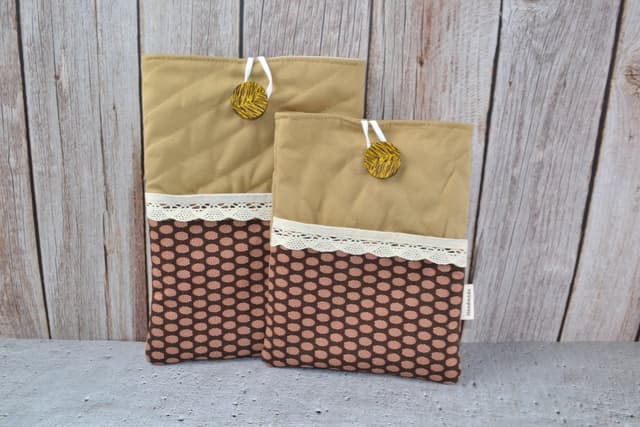 Warm Earth Quilted Book Sleeve with Front Pocket