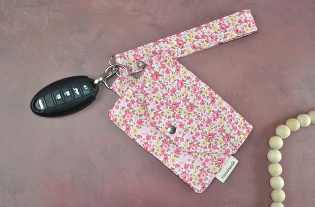 Pink Floral Mini Wallet Pouch and Keychain Wristlet Set