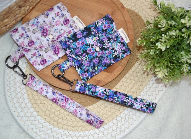 Wildflower Mini Wallet Pouch and Wristlet Set, Rose Mist or Midnight Violet