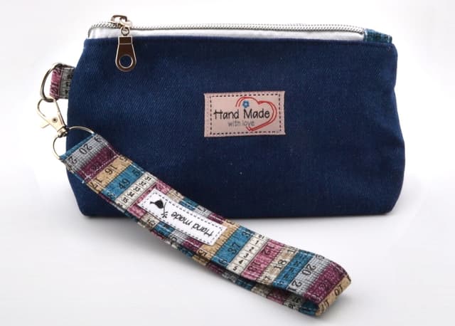 Mini Denim Cosmetic Wristlet Bag
