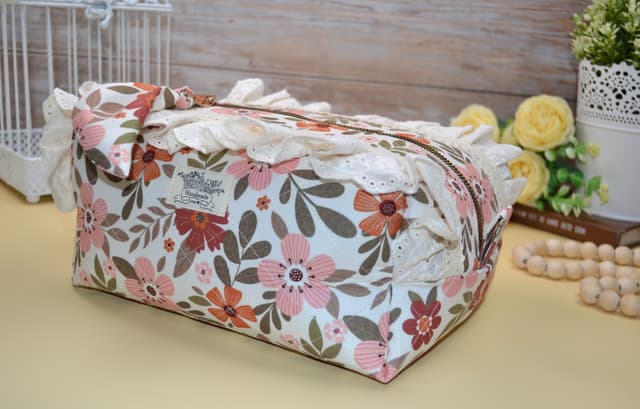Autumn Meadow Lace Ruffle XL Cosmetic Pouch, Hot Tool Friendly