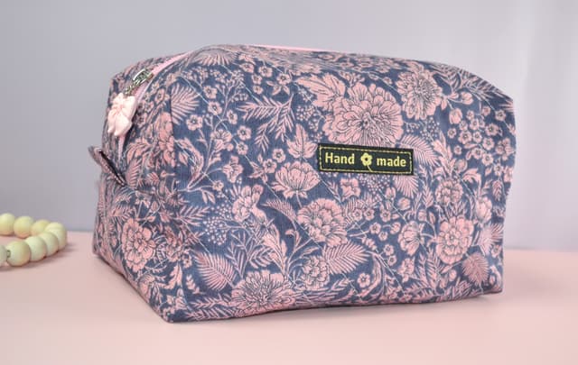 Chic Quilted Large  Floral Cosmetic Bag with Bow Accent $33.00
