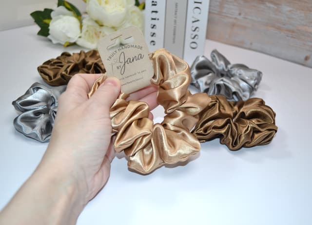 Satin Shine Scrunchie, Gold and Silver Collection