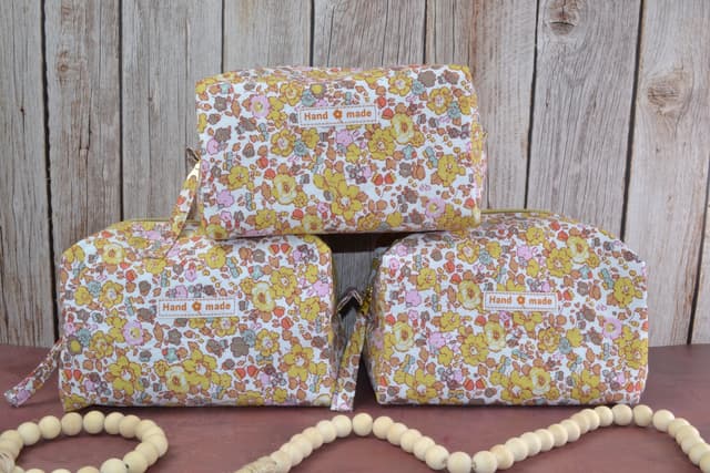 Quilted Yellow Floral Cosmetic Bag – Spacious and Handmade