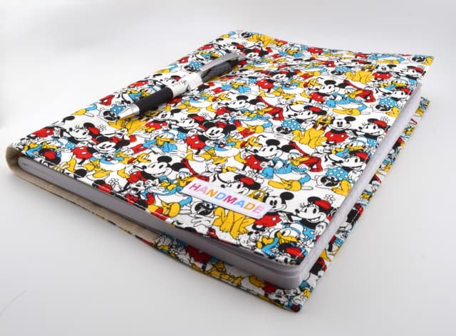 Mickey & Friends Fabric Composition Book Cover – With Elastic Pen Holder 