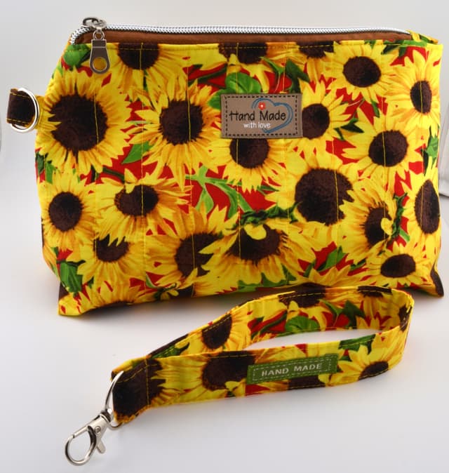 Sunflower Bloom Quilted Makeup Bag with Detachable Wristlet