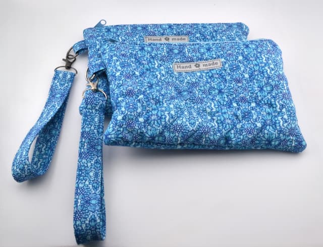 Blue Mosaic Quilted Wristlet Pouch