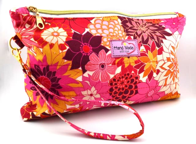 BloomBurst Quilted Wristlet Pouch with Strap